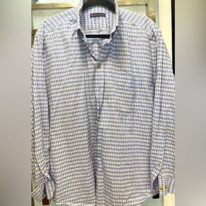 Men’s long sleeve blue plaid button-down by Henry Jacobson size XL